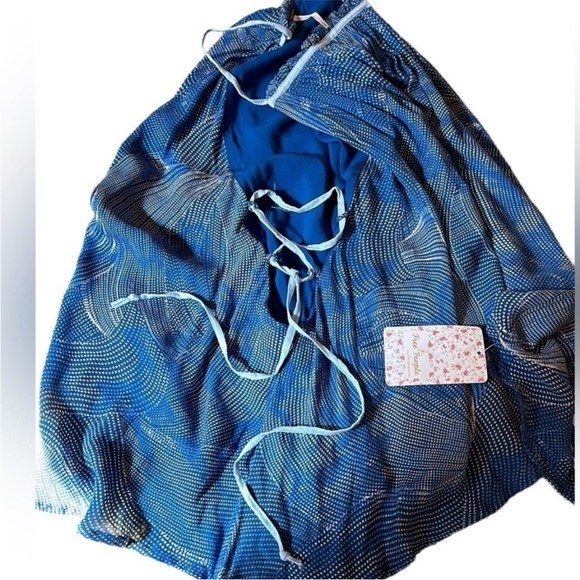 NWT Free People sleeveless lace up sides lined Ocean Blue tank blouse Sz S - Picture 5 of 11